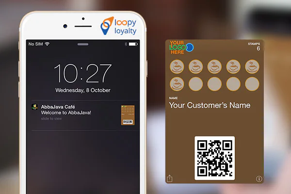 Loopy Loyalty lock-screen notification beside a digital stamp card