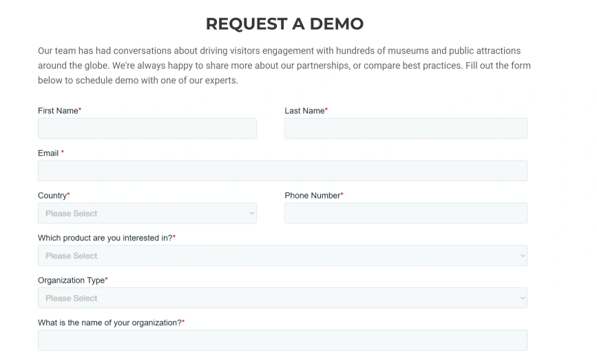 Cuseum request a demo form for museums and public attractions