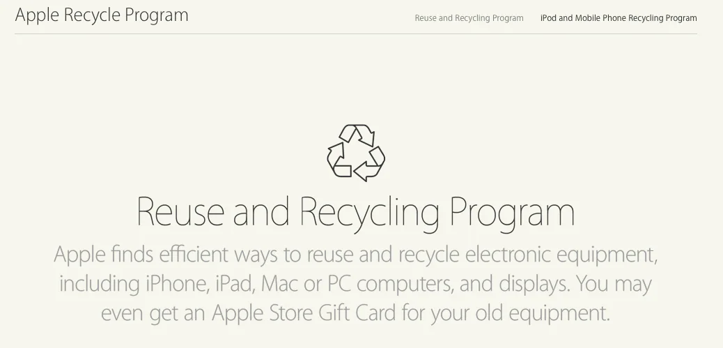 Apple Reuse and Recycling Program webpage