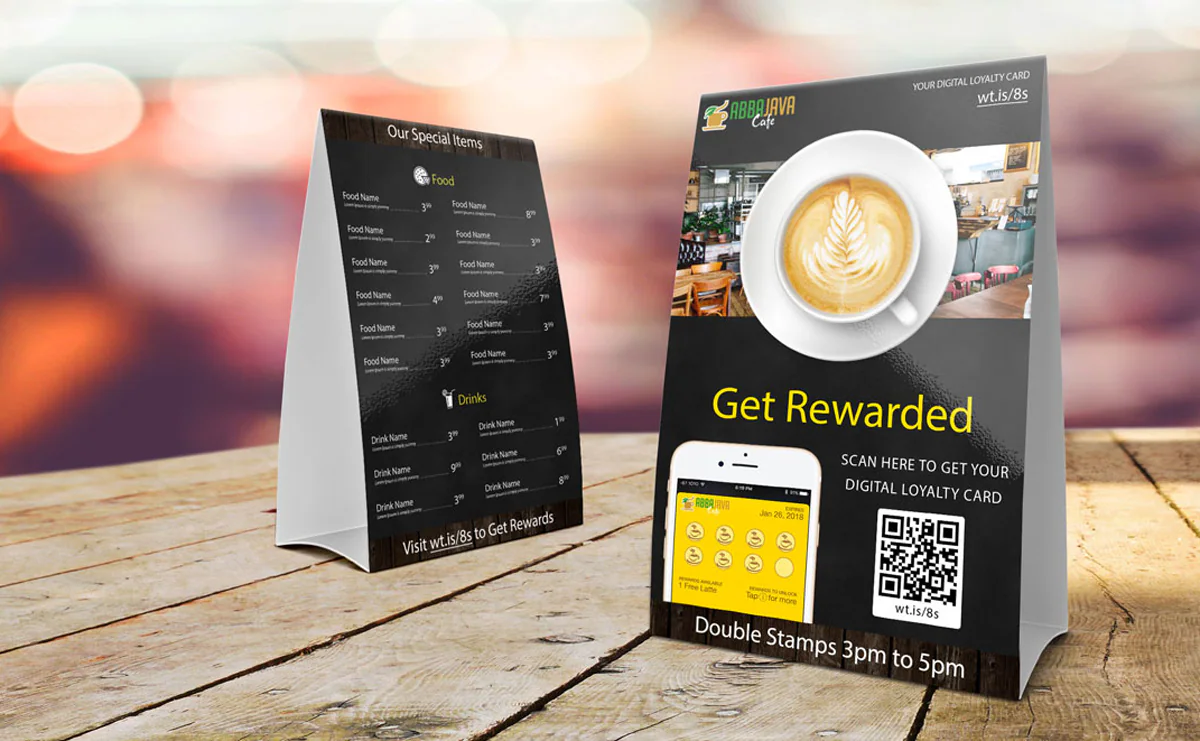 Using a tent card with a QR code on it to promote the loyalty program