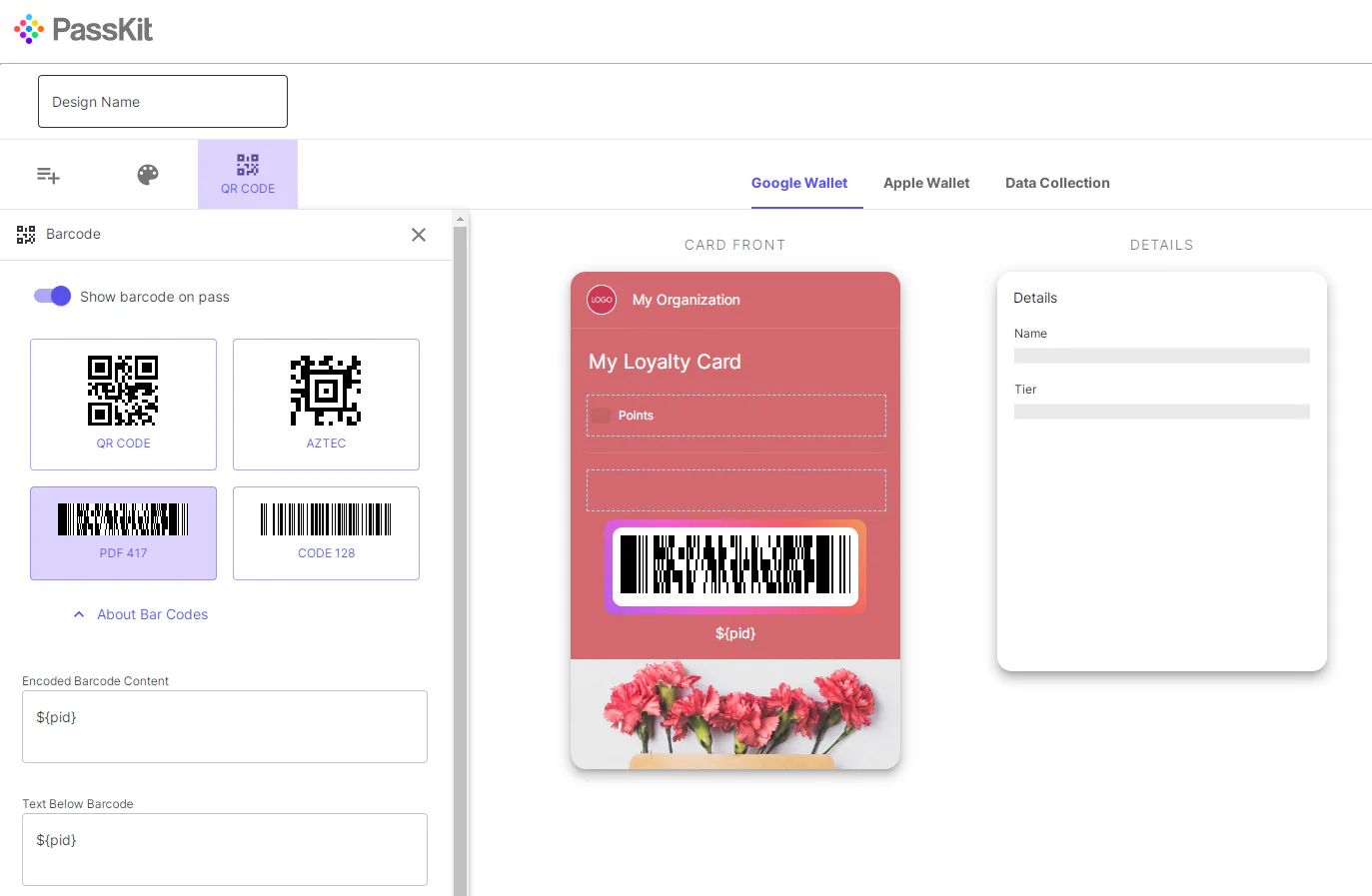 PassKit loyalty card templates