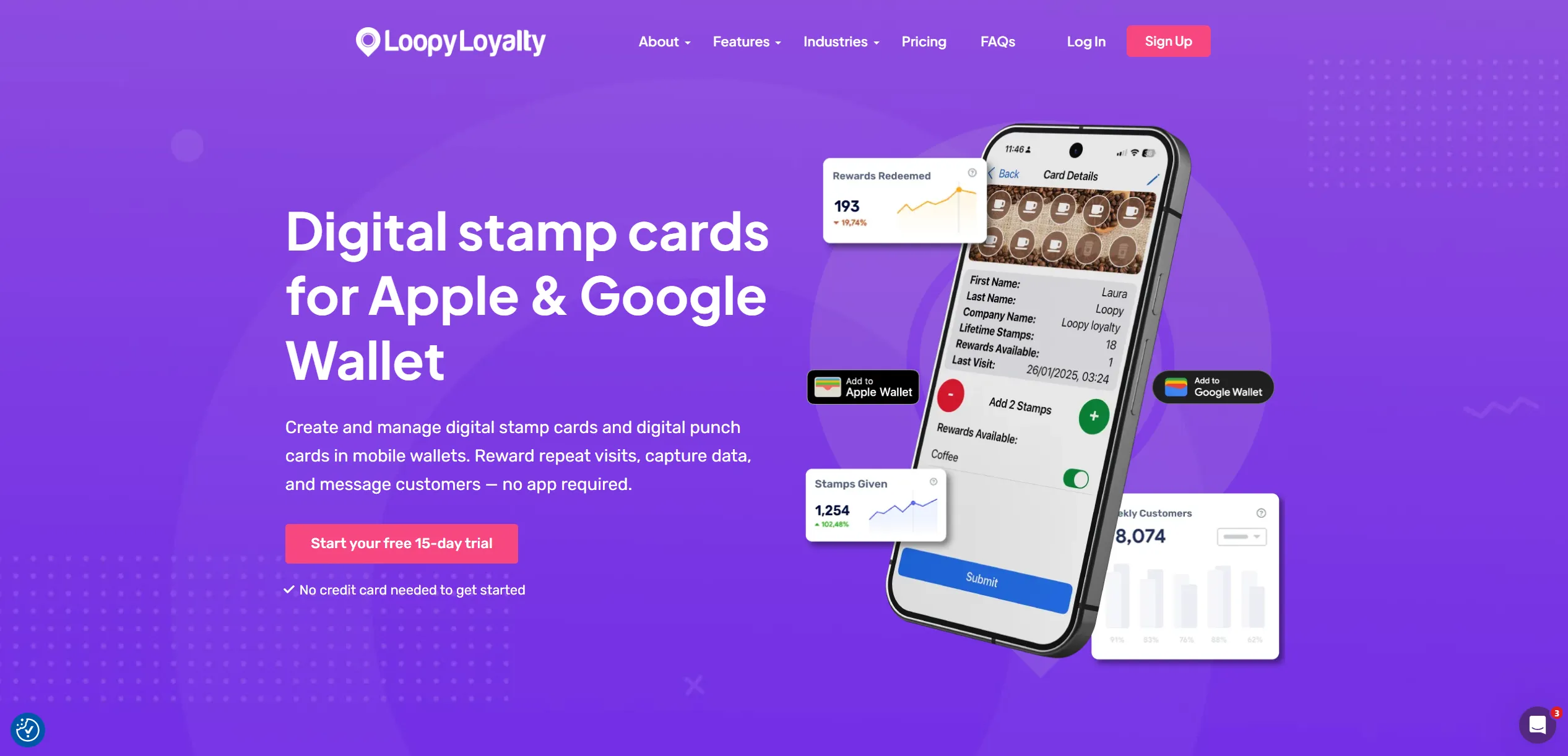 Loopy Loyalty digital stamp card and performance analytics for Apple Wallet and Google Wallet