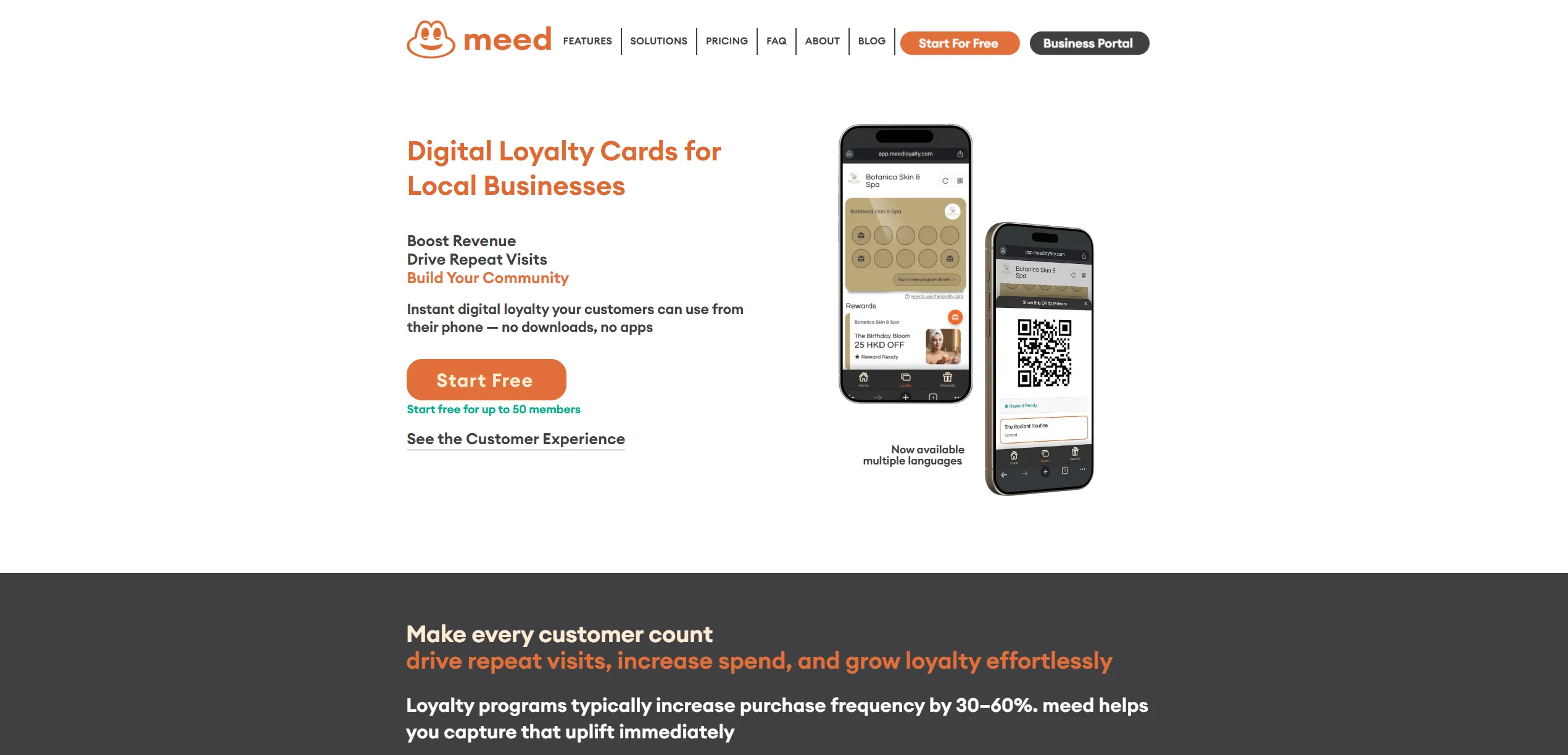 meed digital loyalty cards and reward QR code displayed on two phones
