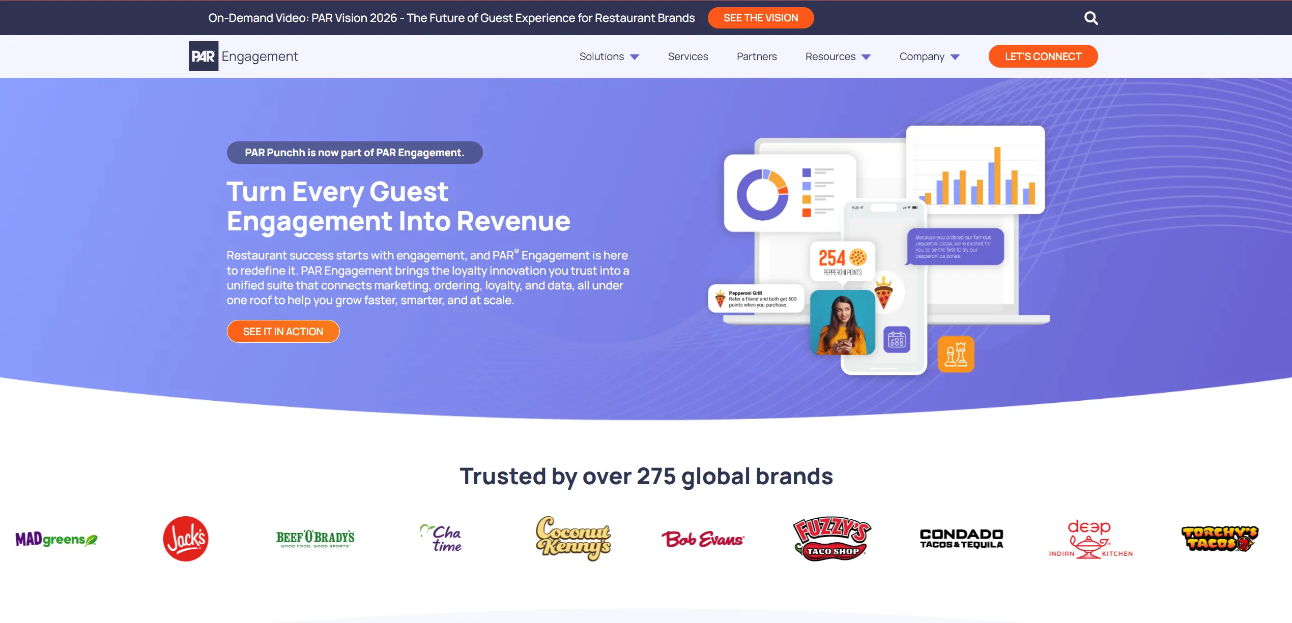 PAR Engagement restaurant loyalty dashboard with customer points, messages, and analytics