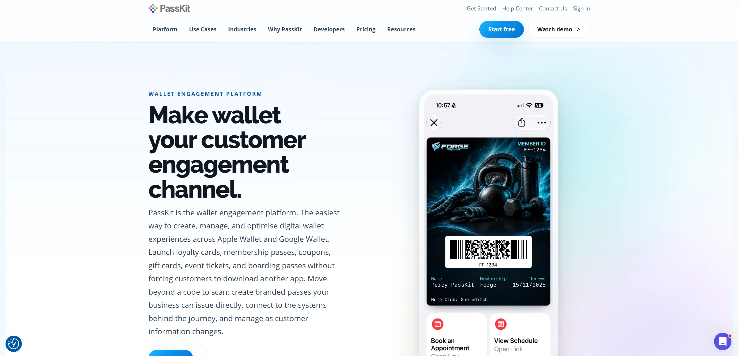 PassKit wallet engagement platform with a digital membership pass displayed on a phone