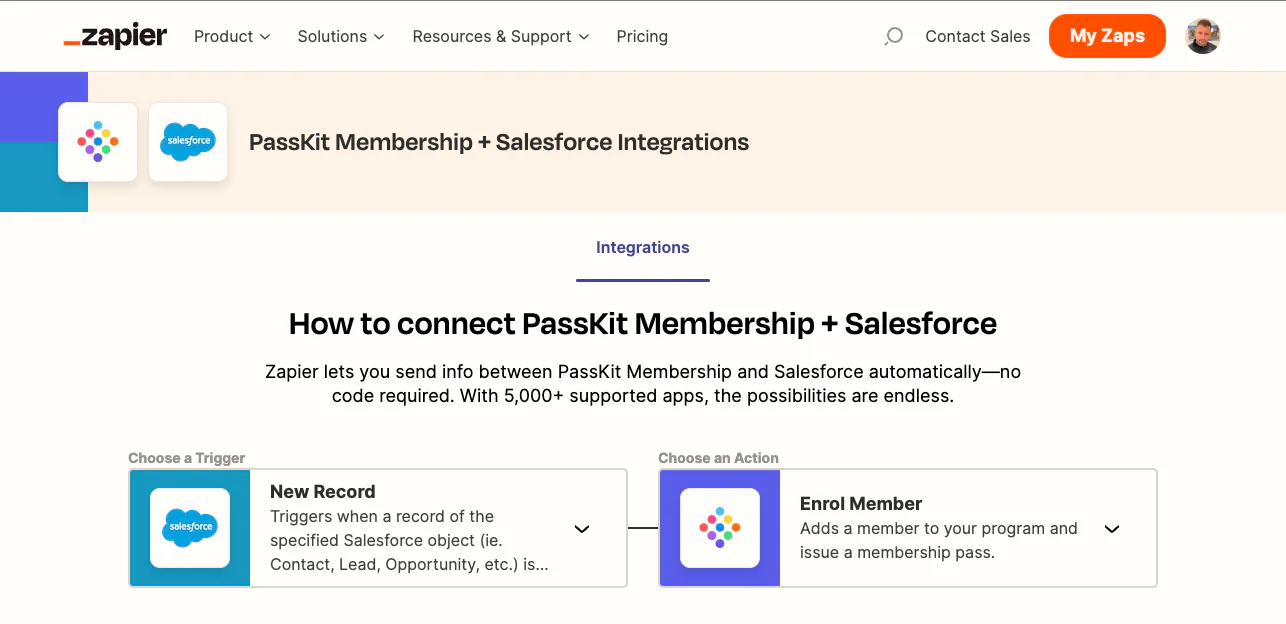 Salesforce PassKit integration through Zapier