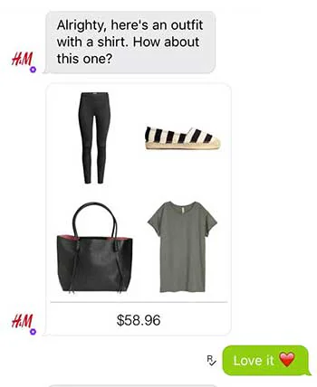 H&M chatbot assembling an outfit and receiving a positive response