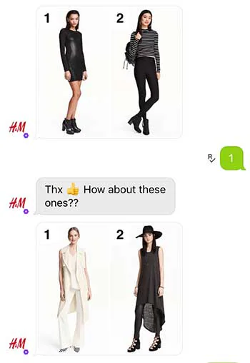 H&M chatbot presenting outfit choices in a messaging conversation