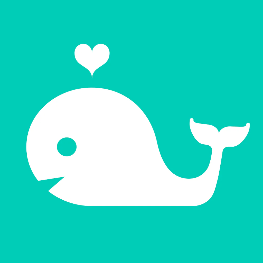 White whale logo on a turquoise background for Swelly