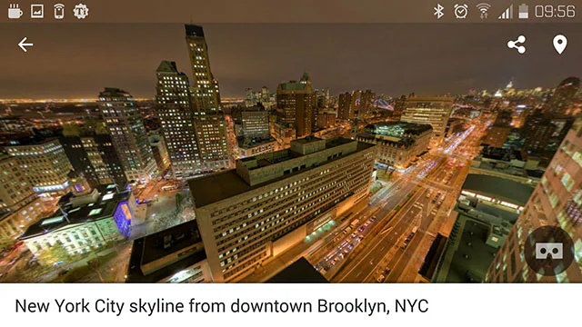 New York City panoramic view in a smartphone VR app