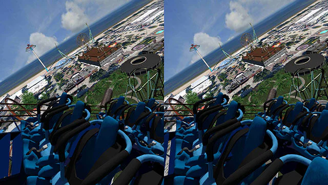 Stereoscopic virtual-reality view from a roller coaster