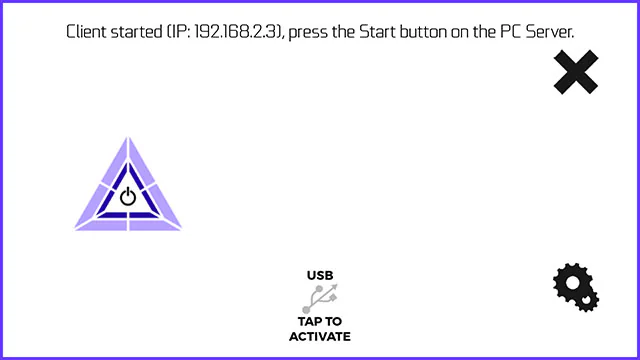 Trinus VR client connection screen with USB activation option