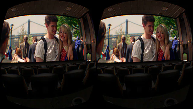 Virtual cinema app showing a stereoscopic film inside a theatre
