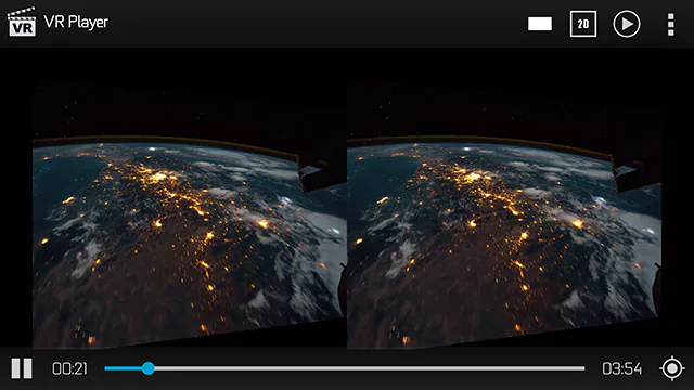 VR Player showing a stereoscopic view of Earth from space