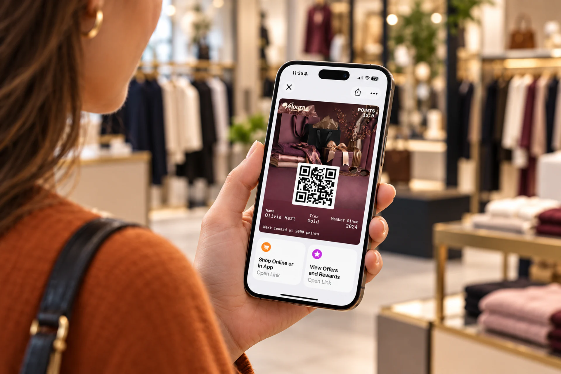 Retail customer viewing a notification connected to a digital wallet pass