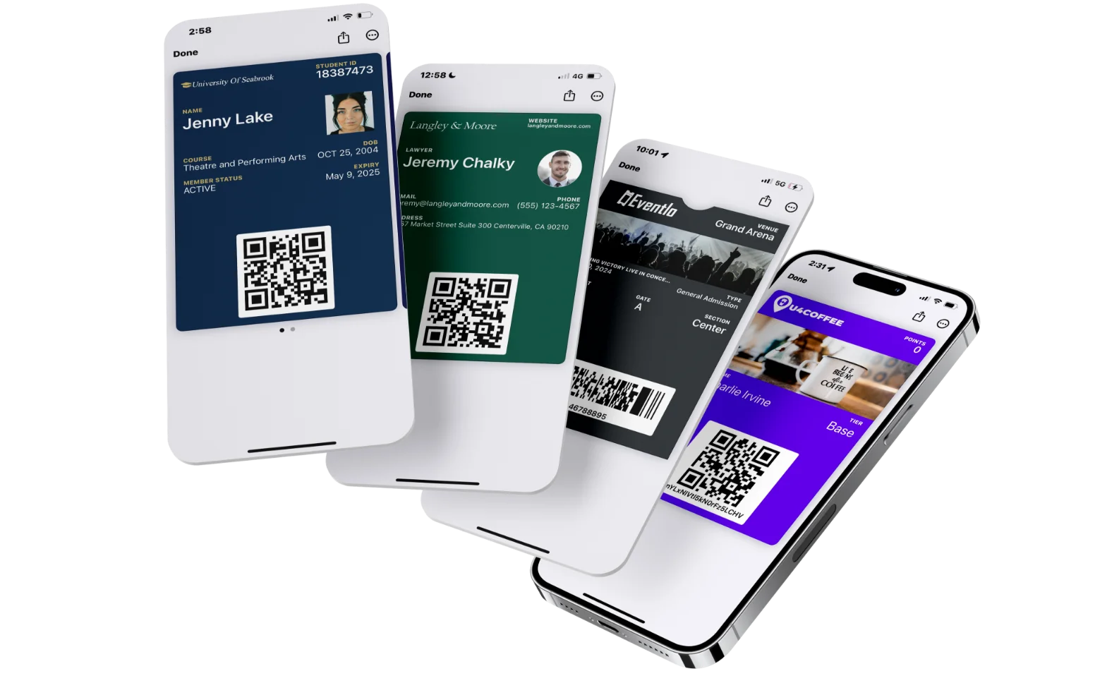 Four mobile wallet passes for student, membership, event and loyalty programmes