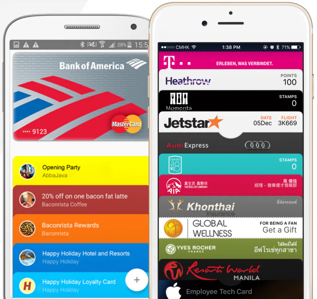 Mobile wallet cards shown on Android and iPhone