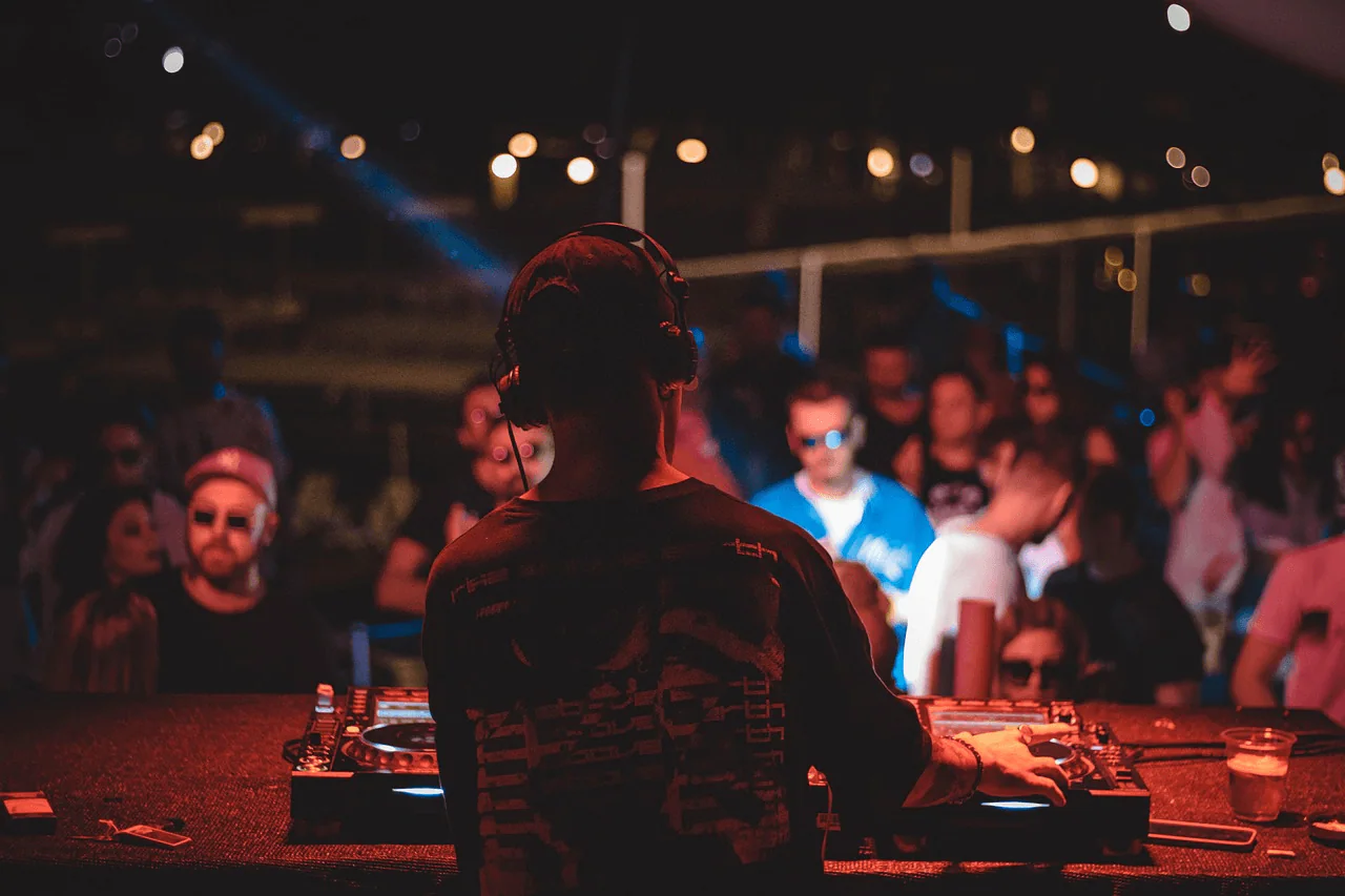 DJ performing to a crowd at a live music event