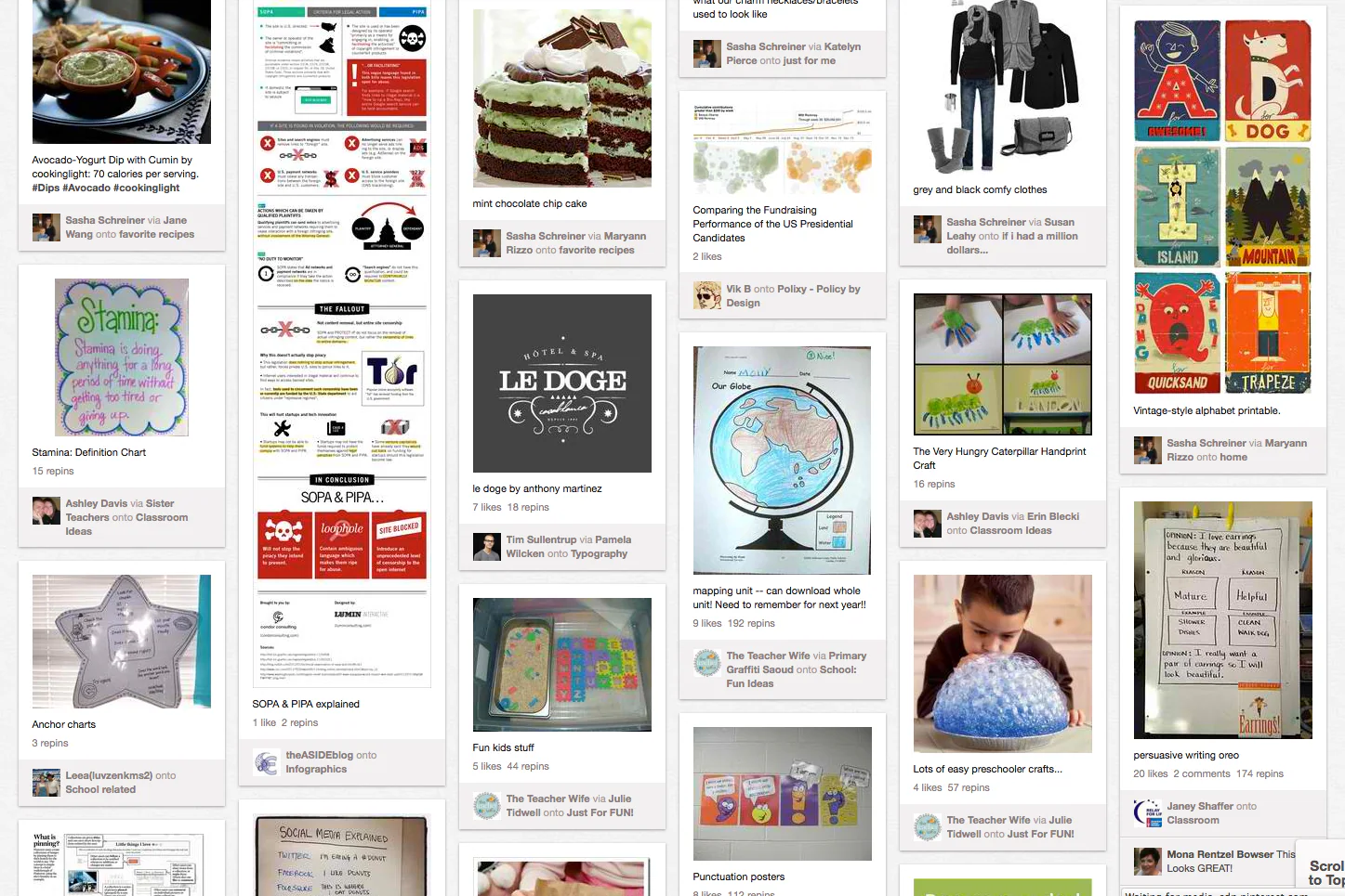 Pinterest feed displaying a grid of creative ideas