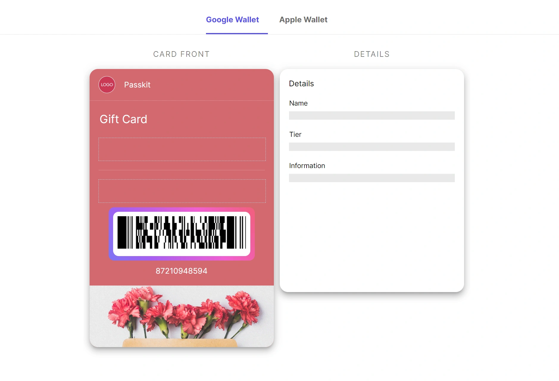 User Dashboard Of Passkit Gift Card Designer