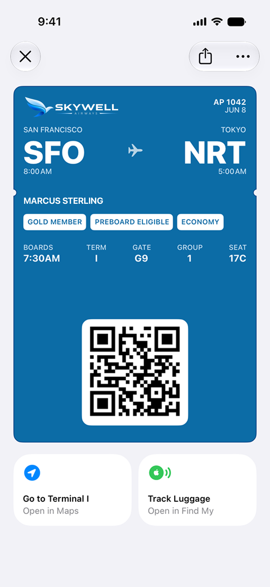Boarding pass in Apple Wallet