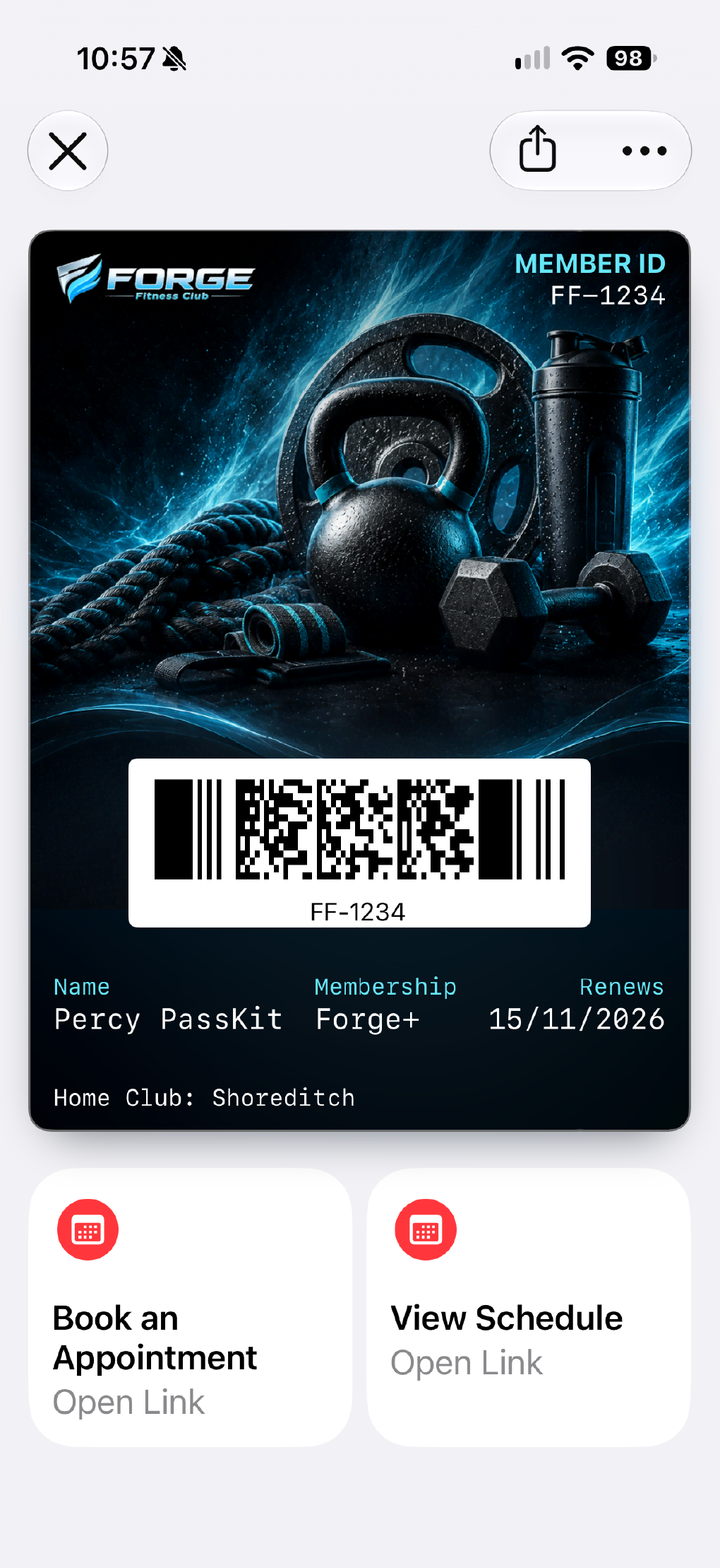 Membership card in Apple Wallet
