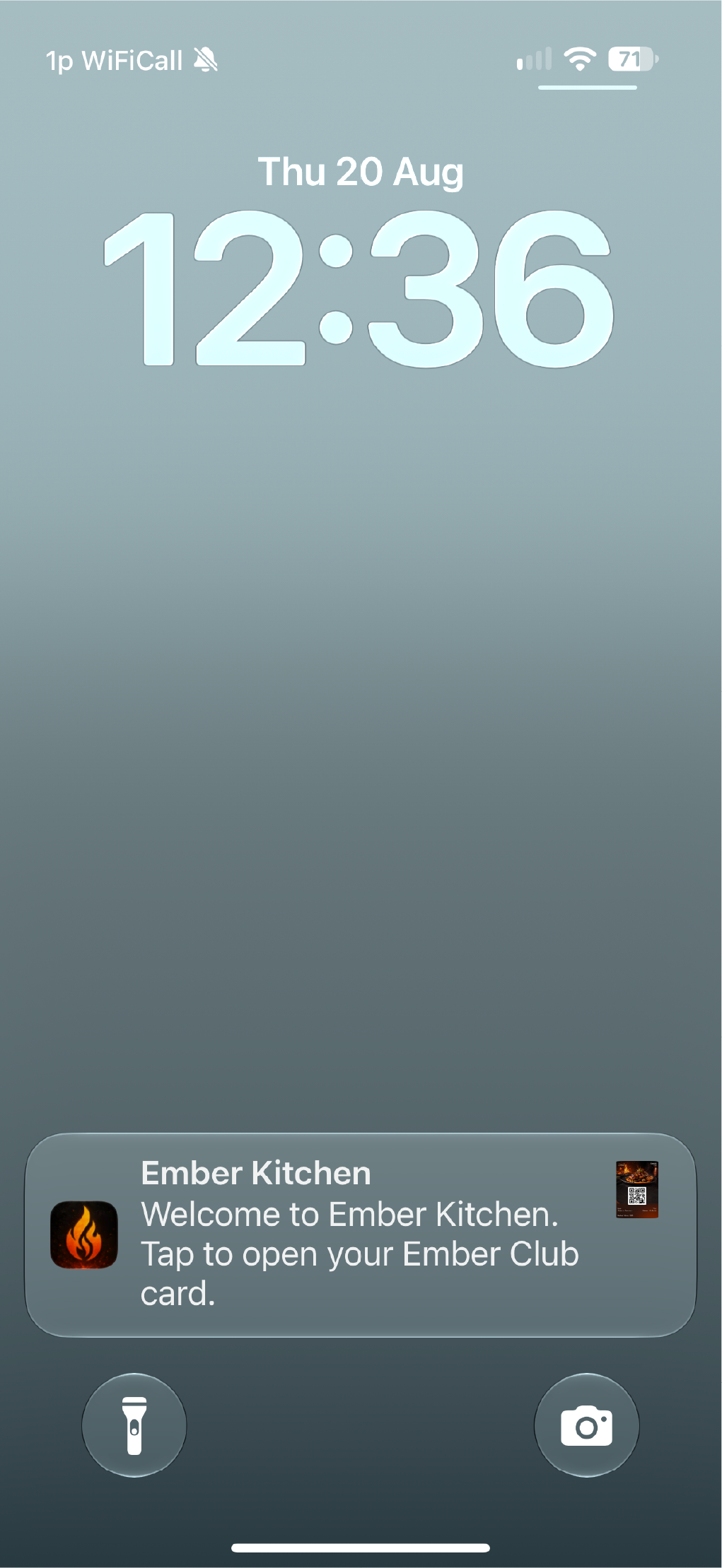 An Ember Kitchen location-based wallet notification.