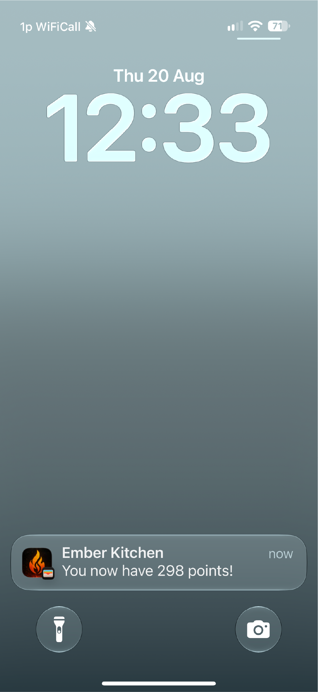 An Ember Kitchen wallet push notification with updated points.
