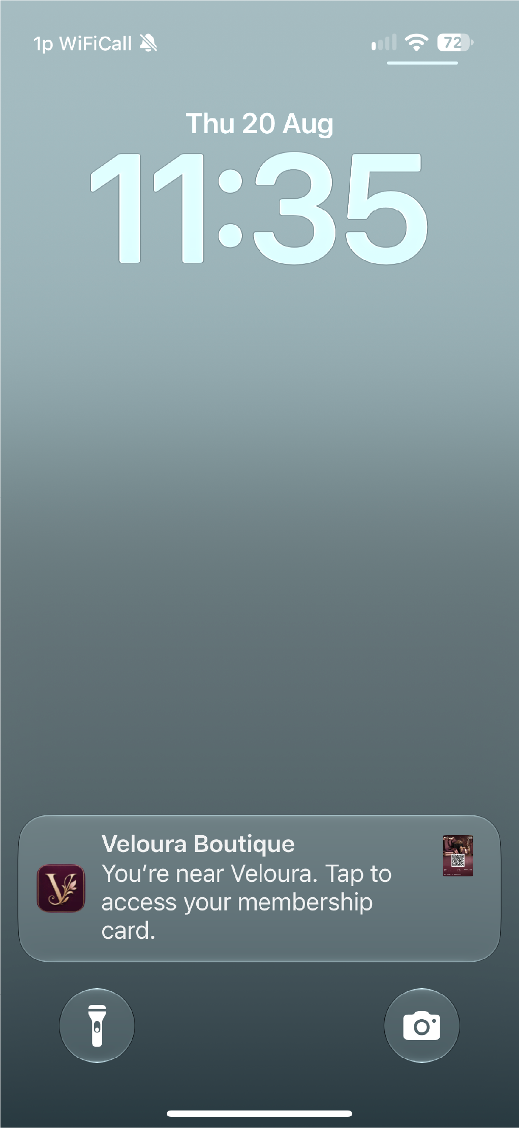 A Veloura Boutique location-based wallet notification.