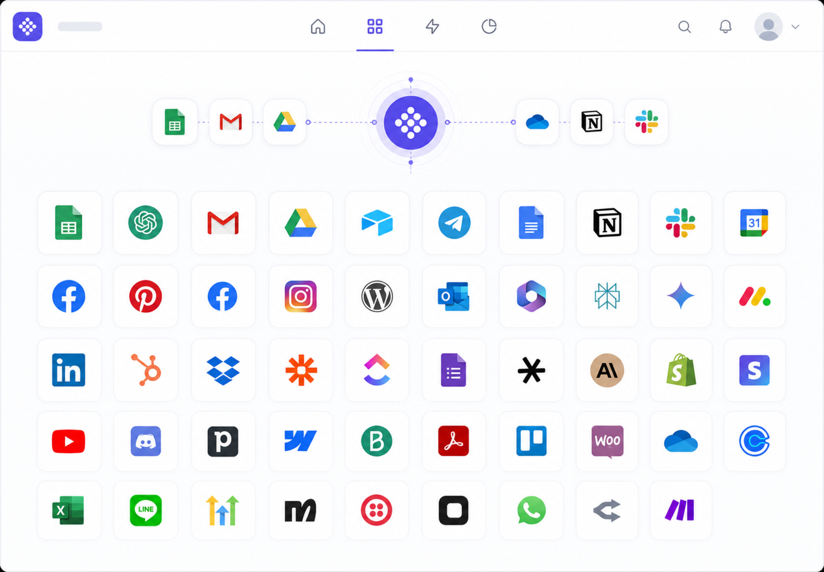 A PassKit-style portal integration
directory showing a broad range of connected apps.