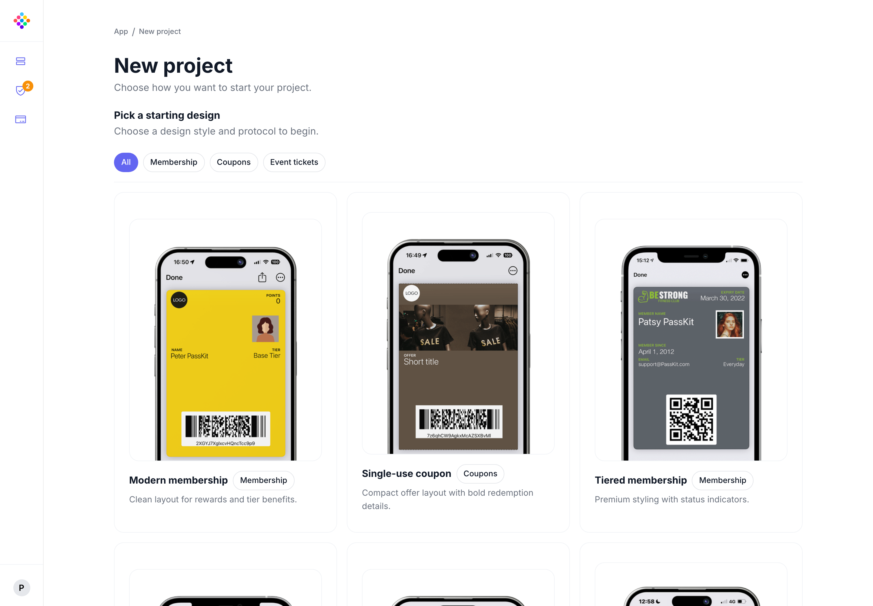The current PassKit Portal template picker.