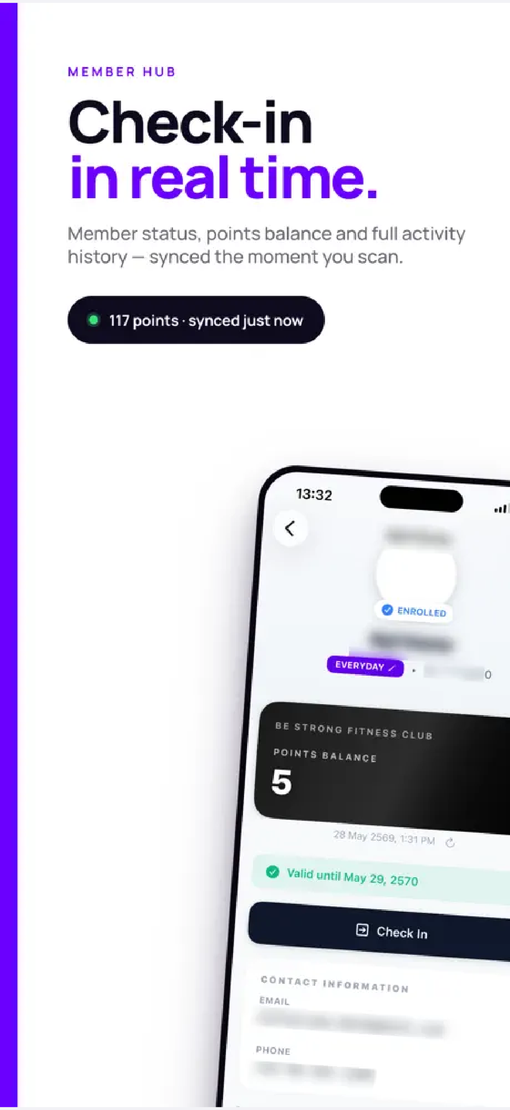 The PassReader mobile app confirming a customer check-in in real time.