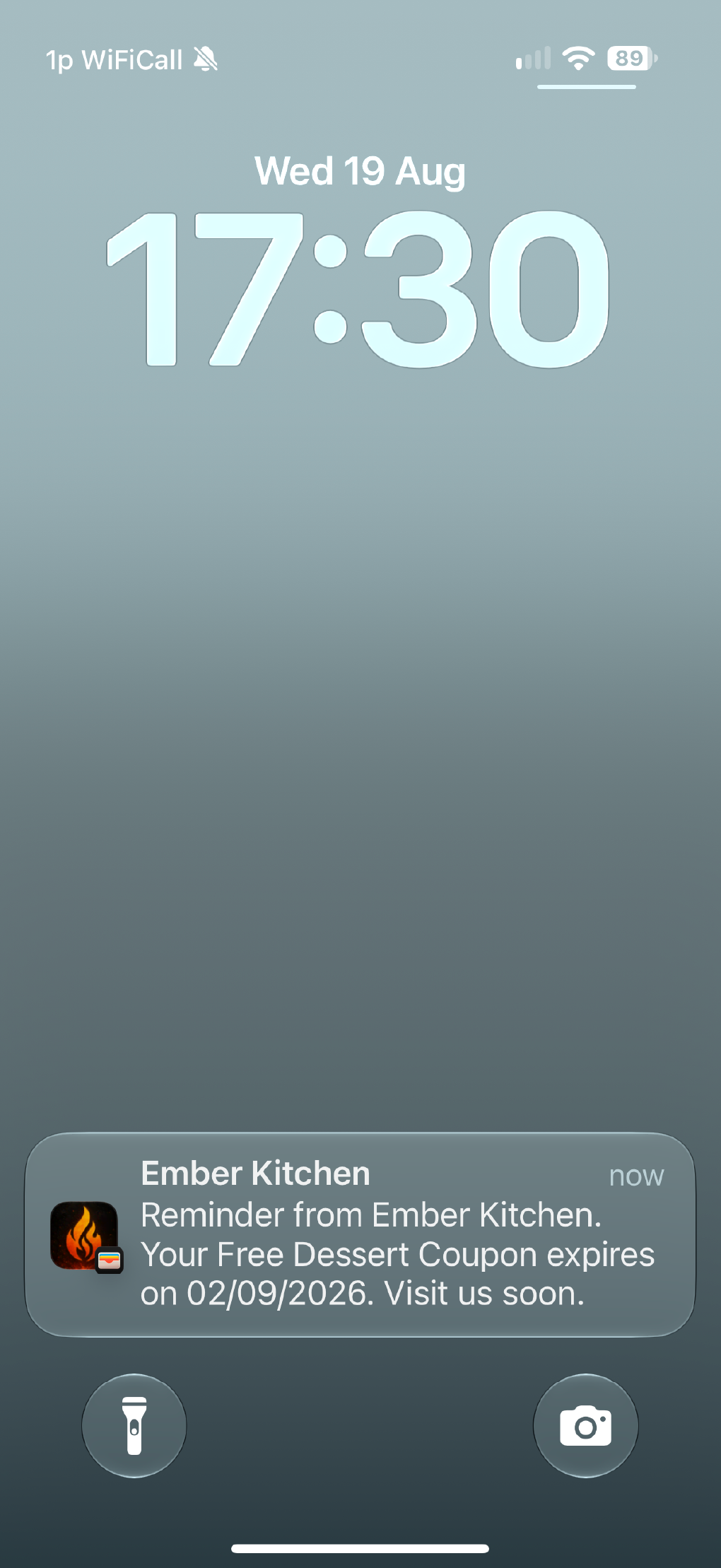 A wallet notification showing a pass ready to open nearby.
