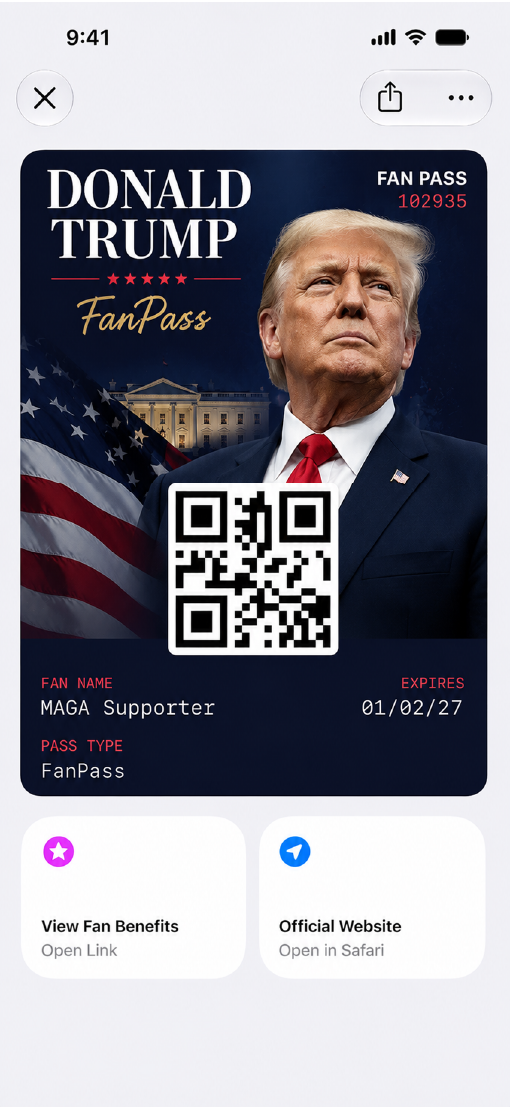 A fan pass for personalities shown on an iPhone screen.