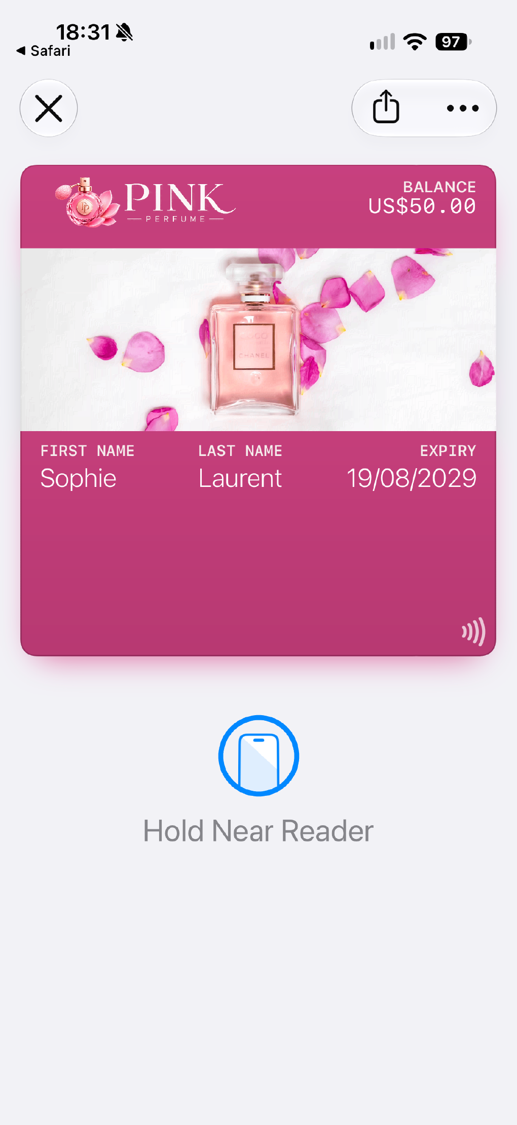 A digital gift card ready to use immediately from a mobile wallet.